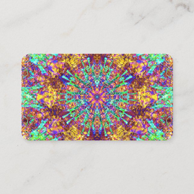 Psychedelic Mandala Trippy Hippie Colour Splash Business Card (Front)