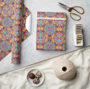 Psychedelic Mandala Trippy Hippie Colour Splash Wrapping Paper