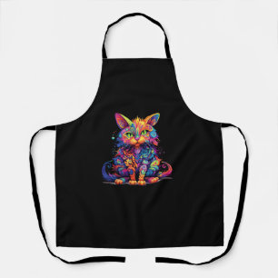 Psychedelic Manga Cat In Colourful Fantasy Animal  Apron