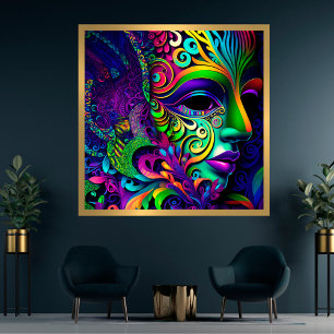 Psychedelic Mardi Gras Face Mask 3 Photo Print