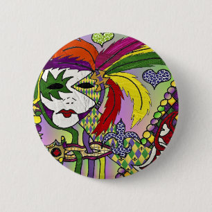Psychedelic Mardi Gras Feather Mask 6 Cm Round Badge