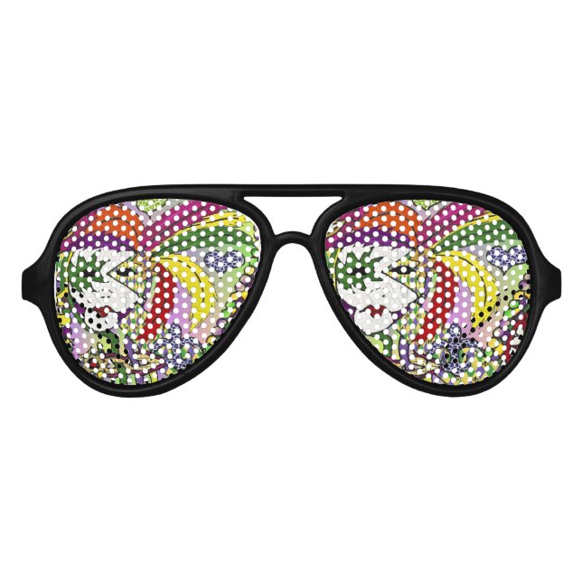 Psychedelic Mardi Gras Feather Mask Aviator Sunglasses (Front)