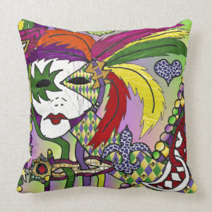 Psychedelic Mardi Gras Feather Mask Cushion