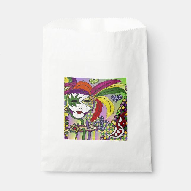 Psychedelic Mardi Gras Feather Mask Favour Bags (Front)