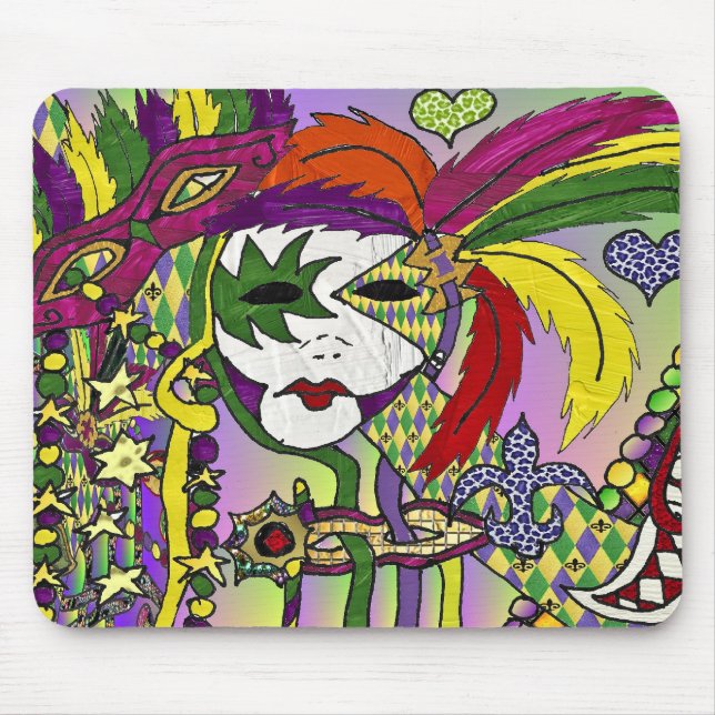 Psychedelic Mardi Gras Feather Mask Mouse Pad (Front)