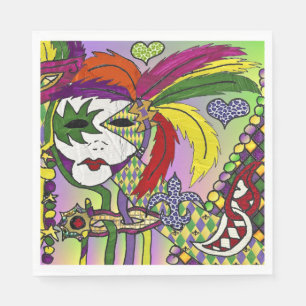 Psychedelic Mardi Gras Feather Mask Napkin