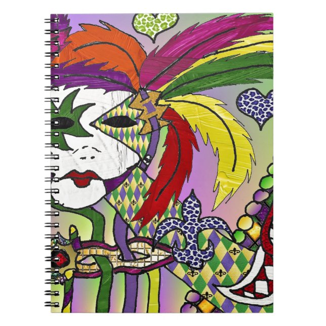 Psychedelic Mardi Gras Feather Mask Notebook (Front)