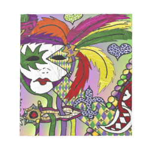 Psychedelic Mardi Gras Feather Mask Notepad