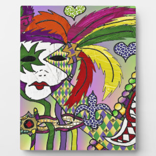 Psychedelic Mardi Gras Feather Mask Plaque