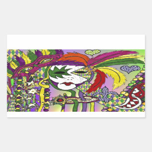 Psychedelic Mardi Gras Feather Mask Rectangular Sticker