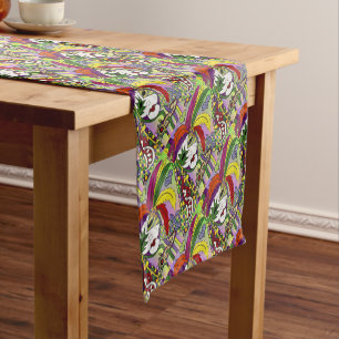 Psychedelic Mardi Gras Feather Mask Short Table Runner