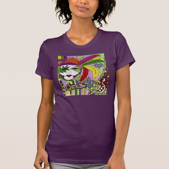 Psychedelic Mardi Gras Feather Mask T-Shirt (Front)