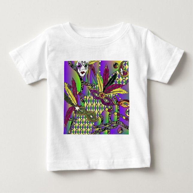 Psychedelic Mardi Gras Feather Masks Baby T-Shirt (Front)