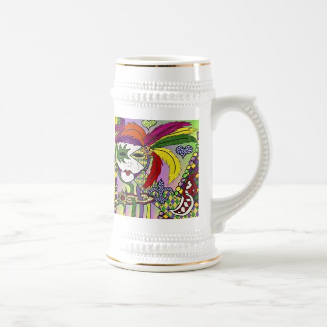 Psychedelic Mardi Gras Feather Masks Beer Stein (Right)