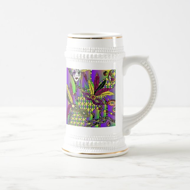 Psychedelic Mardi Gras Feather Masks Beer Stein (Right)