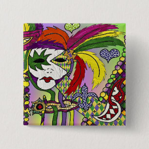 Psychedelic Mardi Gras Feather Masks Gifts Apparel 15 Cm Square Badge
