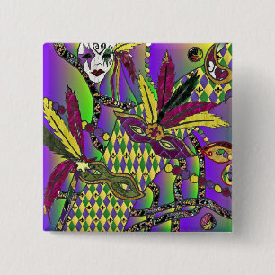 Psychedelic Mardi Gras Feather Masks Gifts Apparel 15 Cm Square Badge