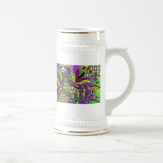 Psychedelic Mardi Gras Feather Masks Gifts Apparel Beer Stein (Right)