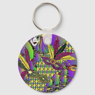 Psychedelic Mardi Gras Feather Masks Gifts Apparel Key Ring