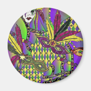 Psychedelic Mardi Gras Feather Masks Gifts Apparel Magnet