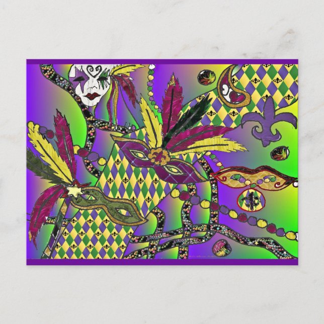 Psychedelic Mardi Gras Feather Masks Gifts Apparel Postcard (Front)