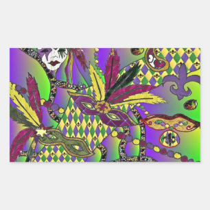 Psychedelic Mardi Gras Feather Masks Gifts Apparel Rectangular Sticker