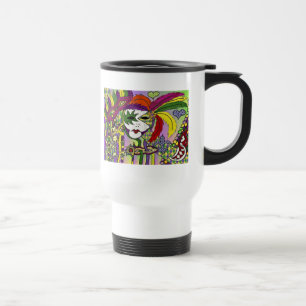 Psychedelic Mardi Gras Feather Masks Gifts Apparel Travel Mug