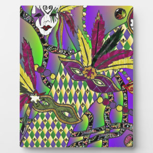 Psychedelic Mardi Gras Feather Masks Plaque