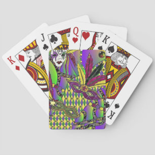 Psychedelic Mardi Gras Feather Masks Playing Cards
