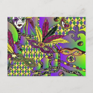 Psychedelic Mardi Gras Feather Masks Postcard