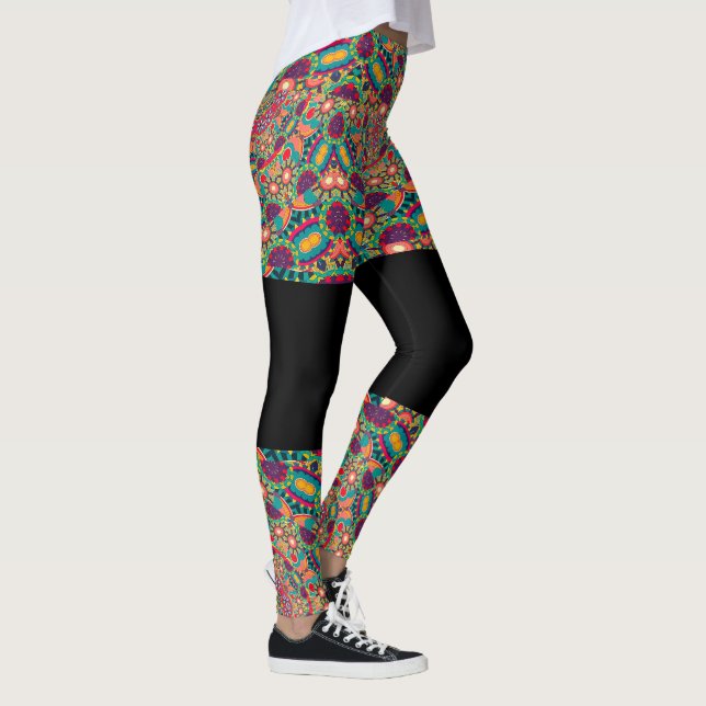 Psychedelic Millefiori Mandala Art Yoga leggings (Right)