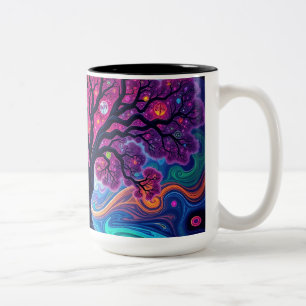 Psychedelic Morphing Trees Art Two-Tone Coffee Mug