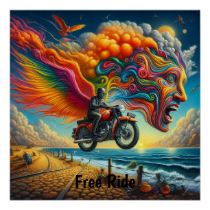 Psychedelic Motorcycle Dreamscape Poster