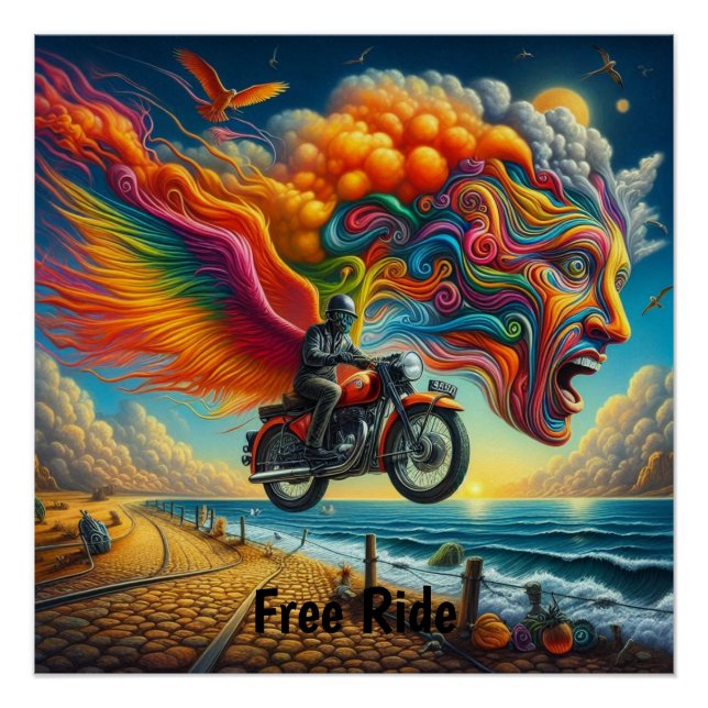 Psychedelic Motorcycle Dreamscape Poster (Front)