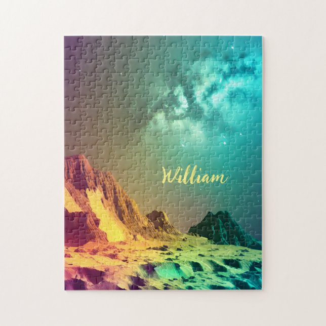 Psychedelic Mountain Landscape Under the Stars Jigsaw Puzzle (Vertical)