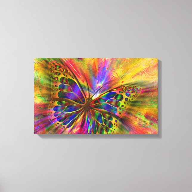 Psychedelic & Multi-Coloured Butterfly Canvas Print (Front)