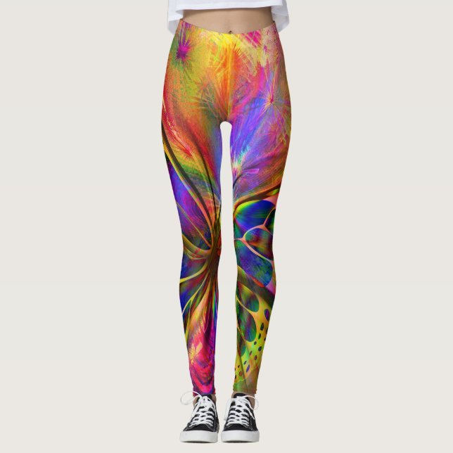 Psychedelic & Multi-Coloured Butterfly Leggings (Front)