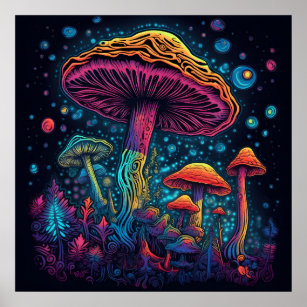 Psychedelic Mushroom Glow in Dark Poster