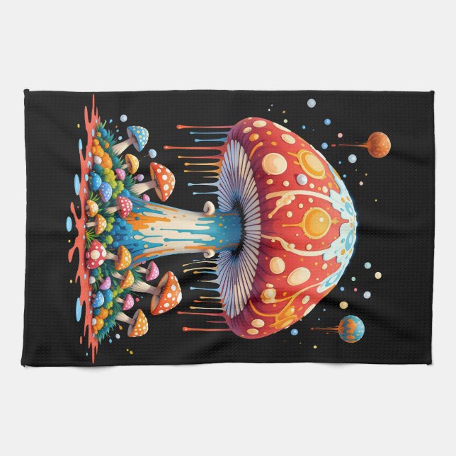 Psychedelic Mushroom Illustration Tea Towel (Horizontal)