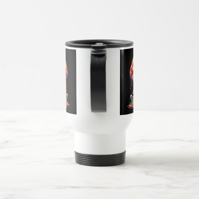 Psychedelic Mushroom Illustration Travel Mug (Handle)