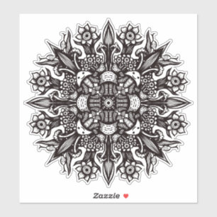 Psychedelic Mushroom Mandala Black And White