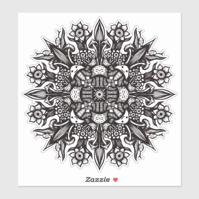 Psychedelic Mushroom Mandala Black And White (Sheet)