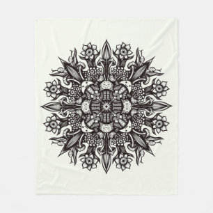 Psychedelic Mushroom Mandala Black And White Fleece Blanket