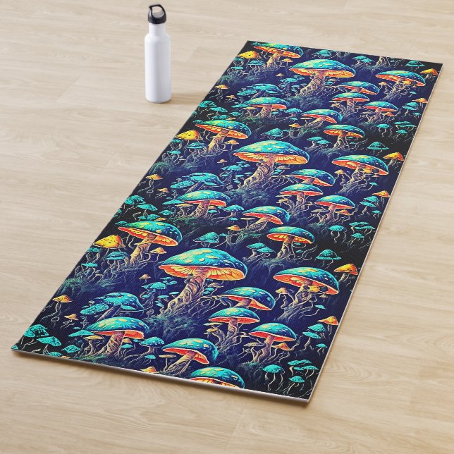 Psychedelic Mushroom Neon Pattern Yoga Mat (In Situ)