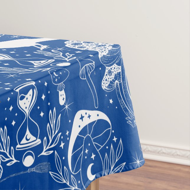 Psychedelic Mushroom Pattern 2D.BW.b Blue BG Tablecloth (In Situ)