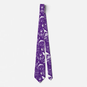 Psychedelic Mushroom Pattern 2D.BW.b D Purple BG Tie