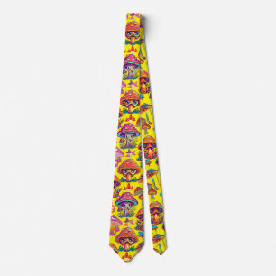 Psychedelic Mushroom Pattern 3D B.B Yellow BG Tie