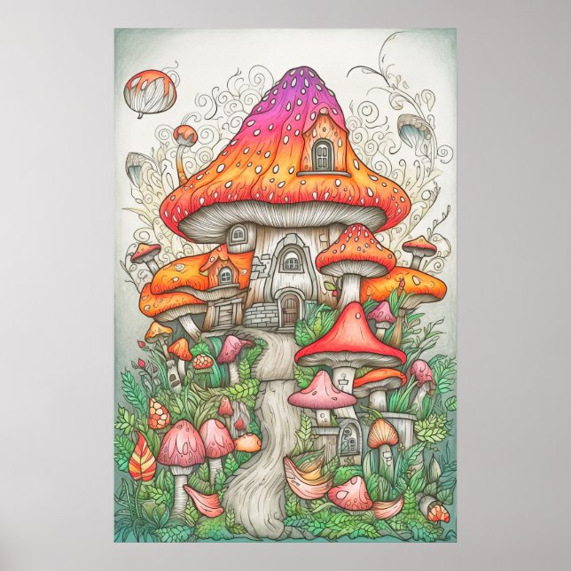 Psychedelic Mushroom Valley In The Forest Poster (Front)