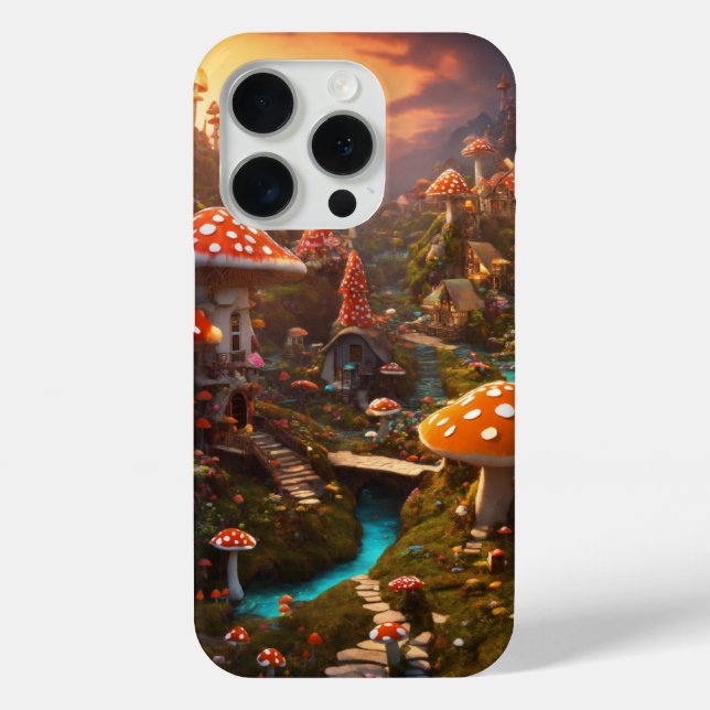 Psychedelic Mushroom Village – Intricate 3D Render Case-Mate iPhone Case (Back)