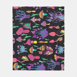 Psychedelic Mushrooms Rainbow Colours Pattern Fleece Blanket